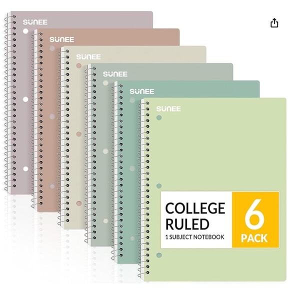 College Ruled Paper, 8" x 10-1/2", 70 Sheets per Notebook- 6 Pack, Multicolor - Picture 1 of 6
